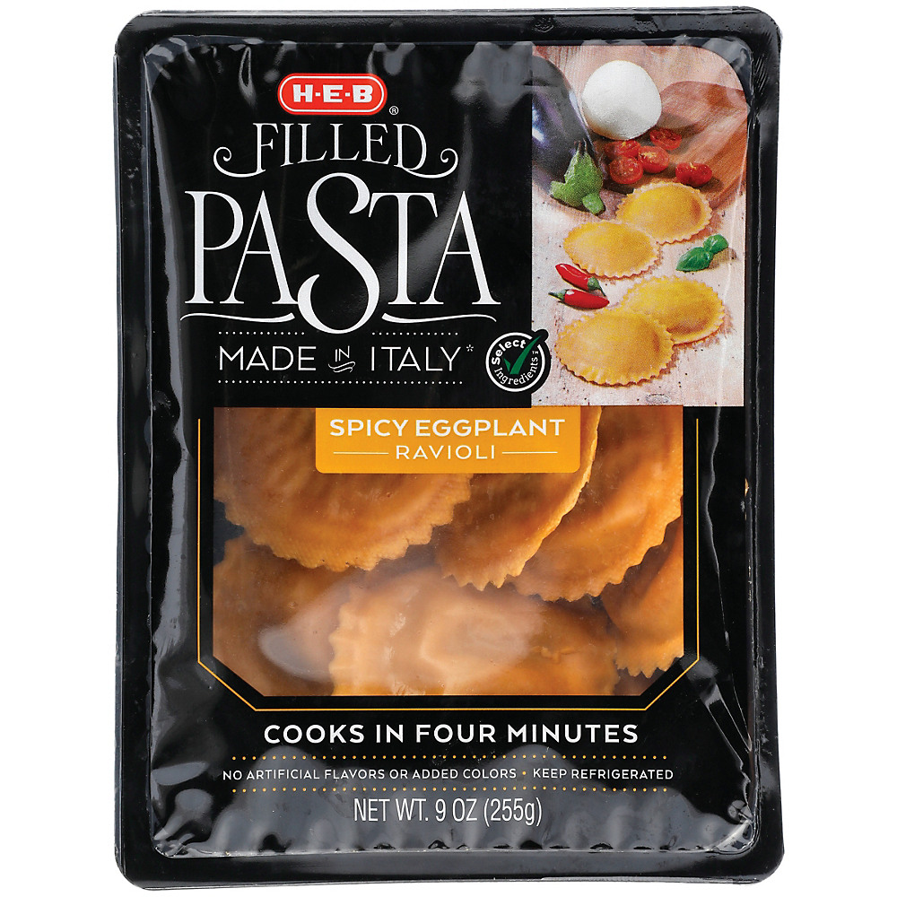 Calories in H-E-B Select Ingredients Filled Pasta Spicy Eggplant Ravioli, 9 oz
