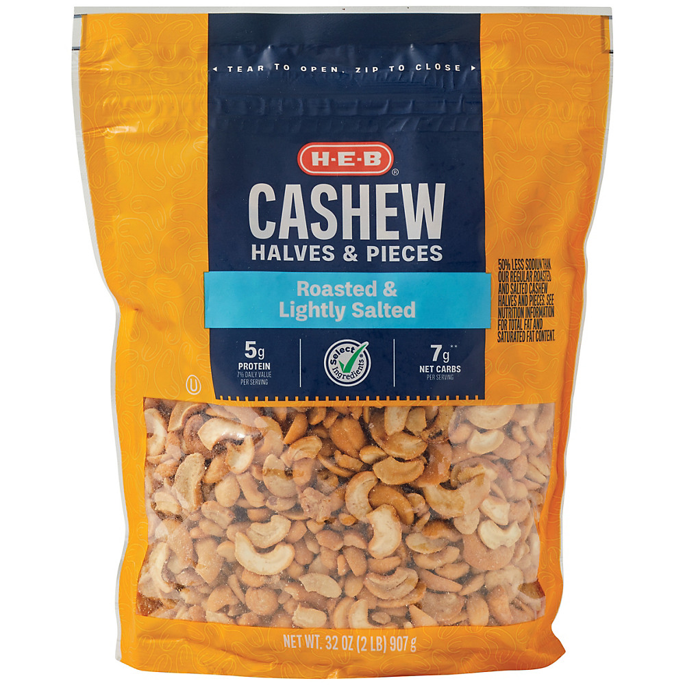 Calories in H-E-B Select Ingredients Lightly Salted Cashews Halves & Pieces, 32 oz