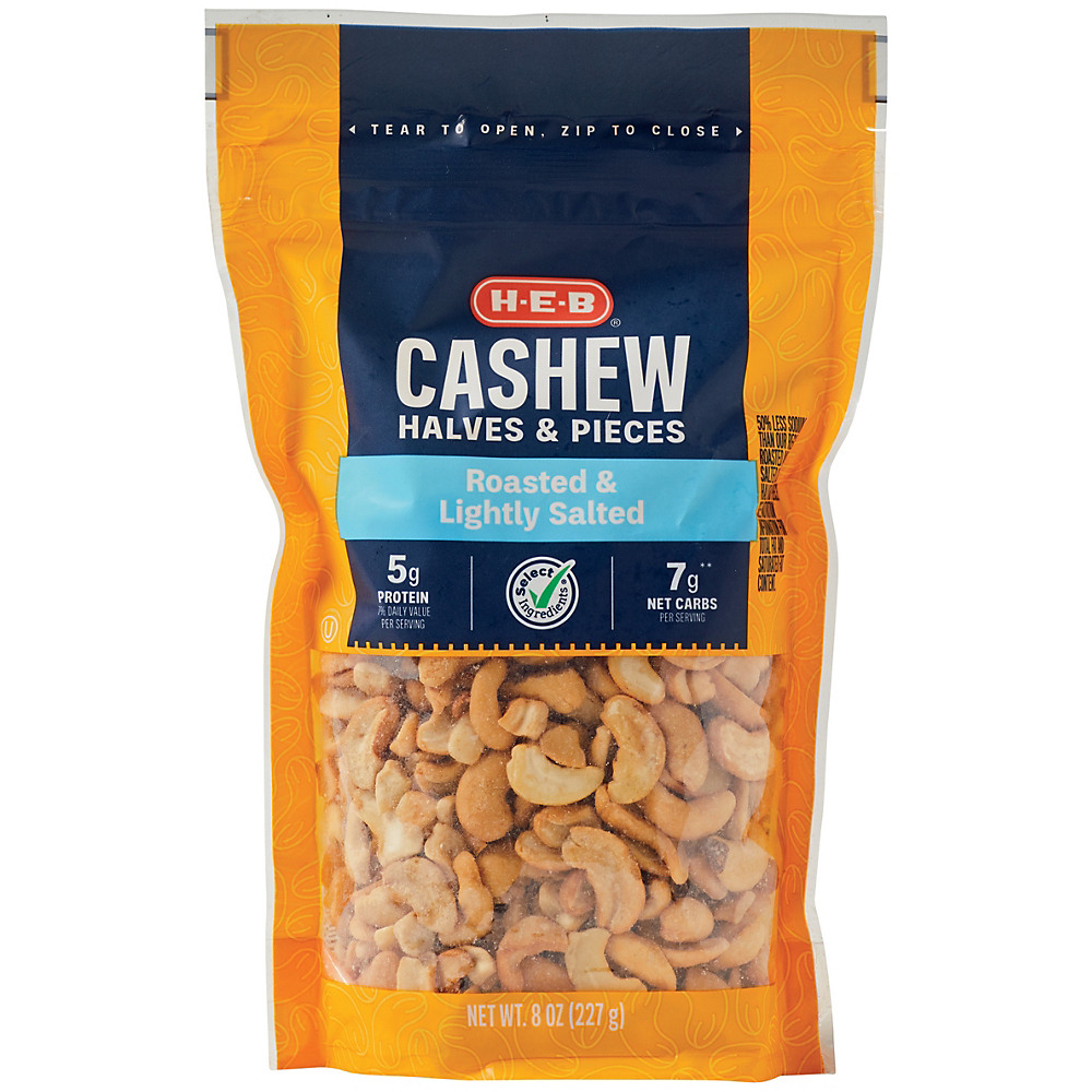 Calories in H-E-B Select Ingredients Cashews Halves & Pieces Light Salted, 8 oz