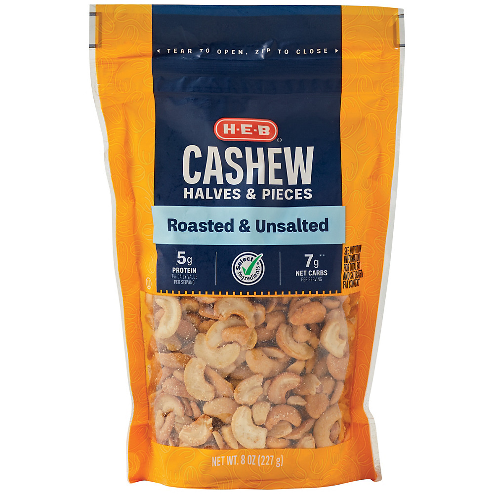 Calories in H-E-B Select Ingredients Unsalted Cashew Halves & Pieces, 8 oz