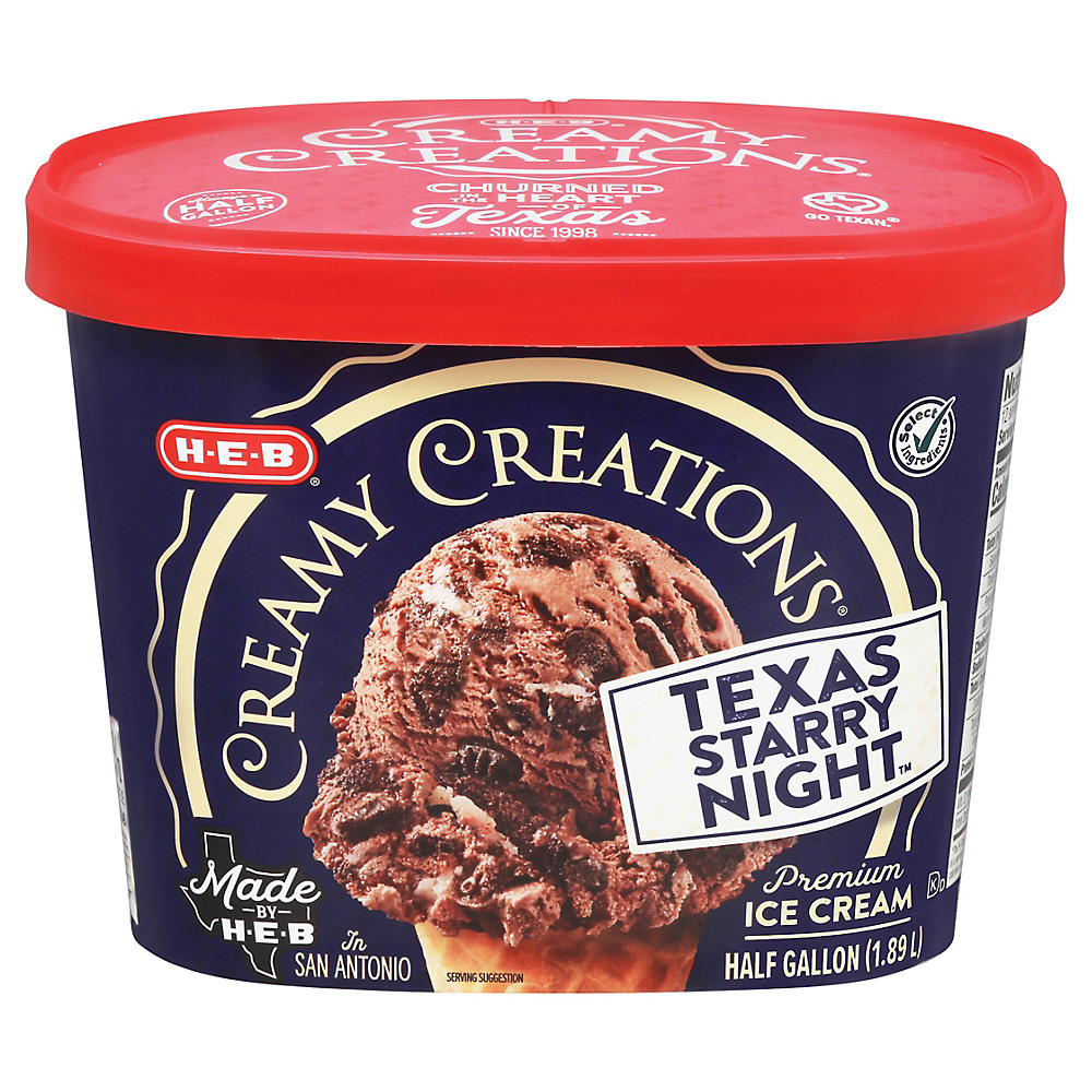 Calories in H-E-B Select Ingredients Creamy Creations Texas Starry Night Ice Cream, 1/2 gal