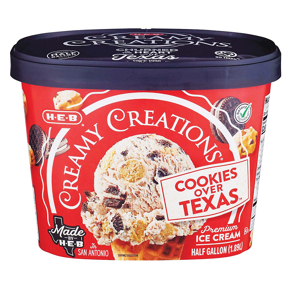 Calories in H-E-B Select Ingredients Creamy Creations Cookies Over Texas Ice Cream, 1/2 gal