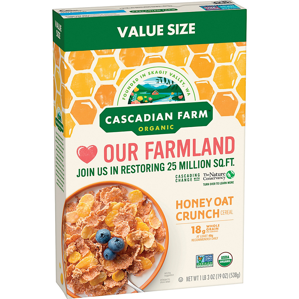 Calories in Cascadian Farm Organic Honey Oat Crunch Cereal Value Size, 19 oz