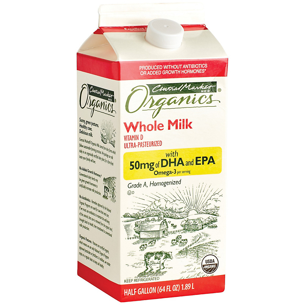 Calories in Central Market Organic Whole Milk with DHA, 1/2 gal