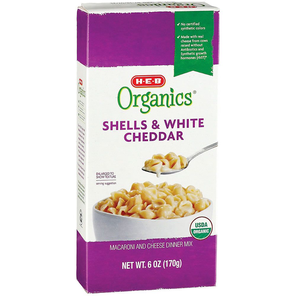 Calories in H-E-B Organics Shells & White Cheddar Cheese, 6 oz