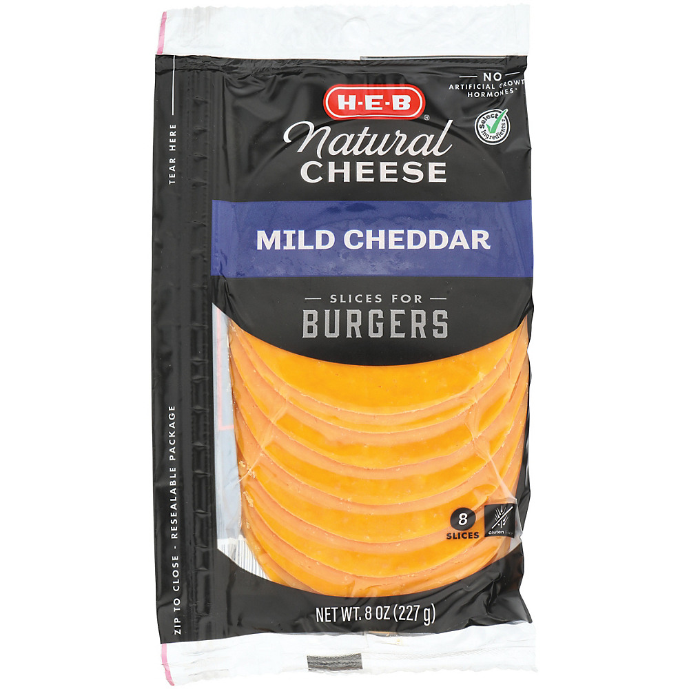Calories in H-E-B Select Ingredients Mild Cheddar Cheese, Burger Slices, 8 ct