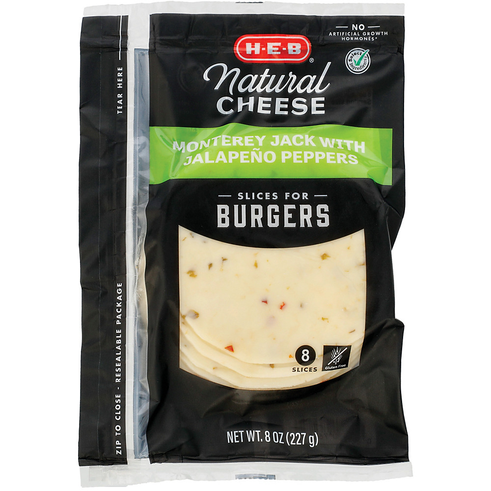 Calories in H-E-B Select Ingredients Monterey Jack with Jalapeno Peppers, Burger Slices, 8 ct