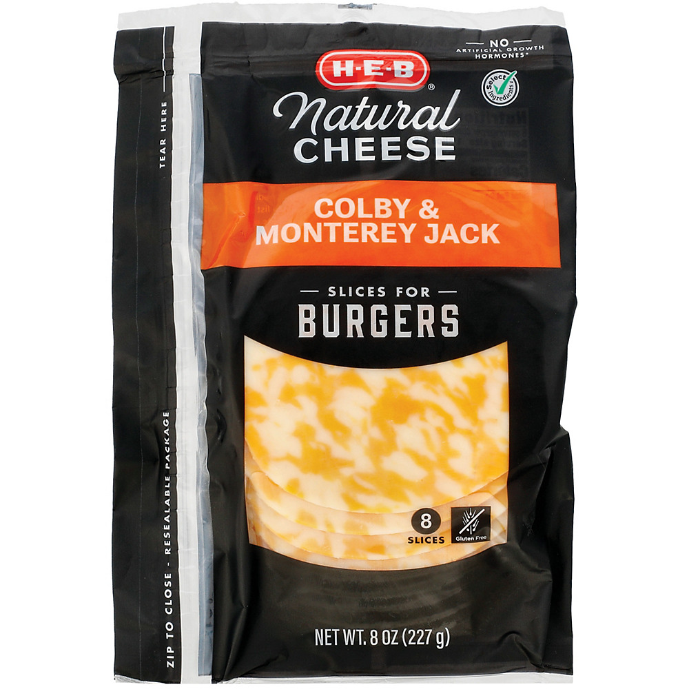 Calories in H-E-B Select Ingredients Colby and Monterey Jack Cheese, Burger Slices, 8 ct