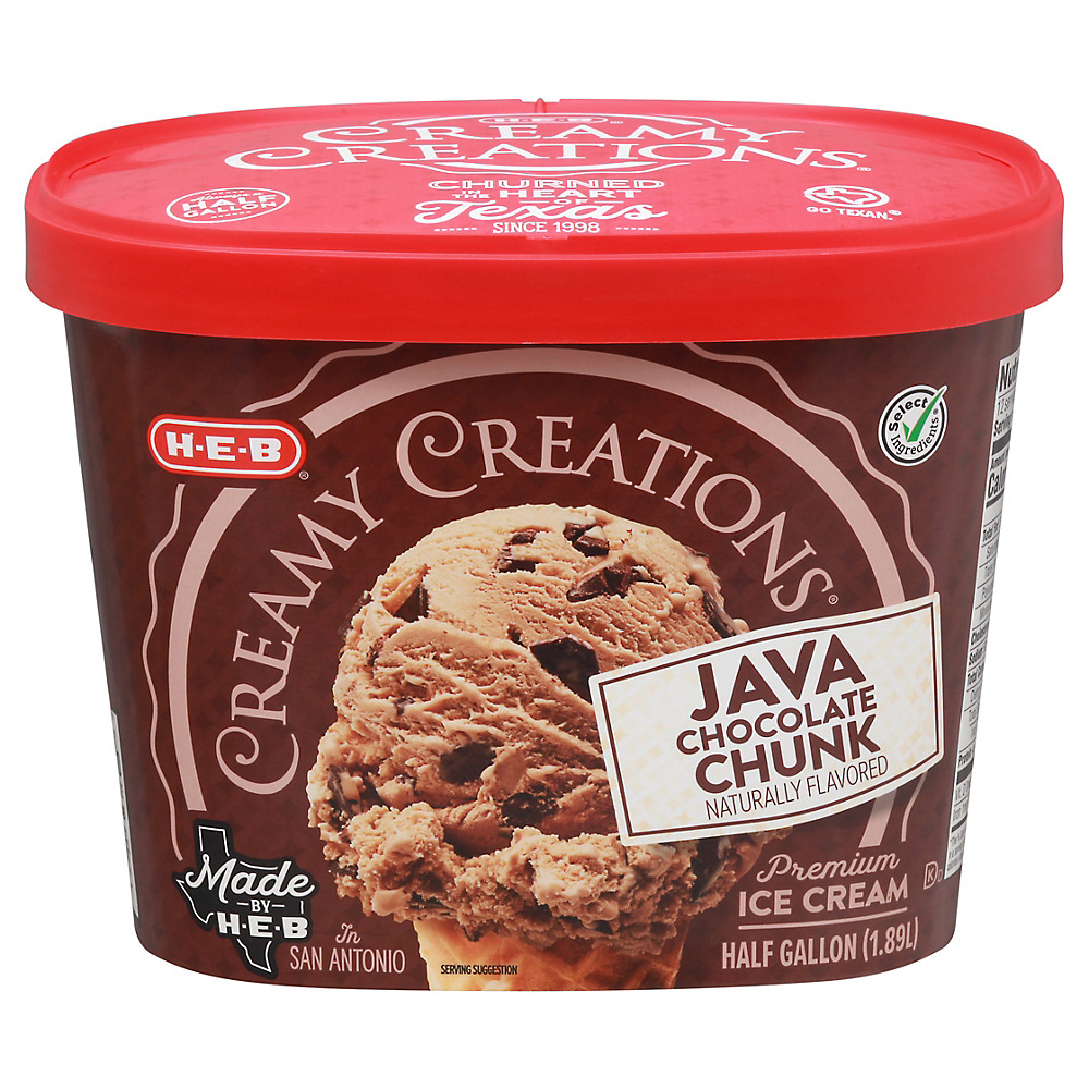 Calories in H-E-B Select Ingredients Creamy Creations Java Chocolate Chunk Ice Cream Half Gallon, 64 oz