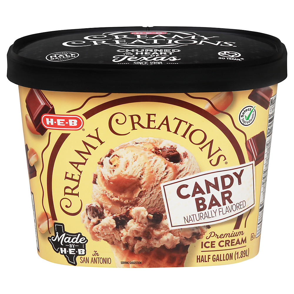 Calories in H-E-B Select Ingredients Creamy Creations Candy Bar Ice Cream Half Gallon, 64 oz