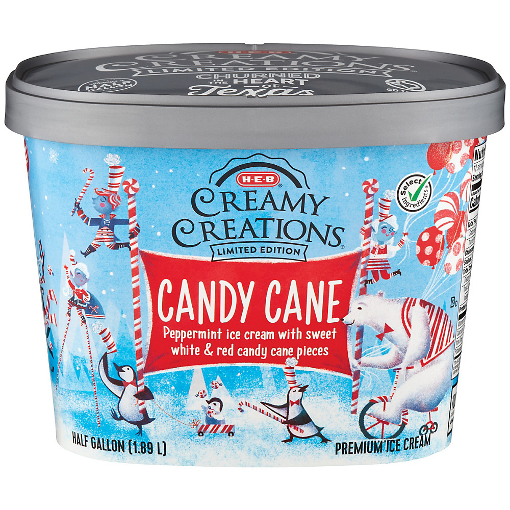 Calories in H-E-B Select Ingredients Creamy Creations Candy Cane Limited Edition Ice Cream, 1/2 gal