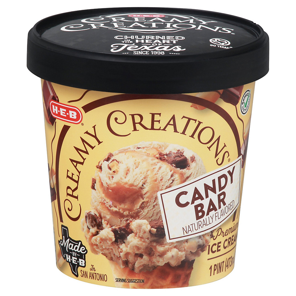 Calories in H-E-B Select Ingredients Creamy Creations Candy Bar Ice Cream Pint, 16 oz