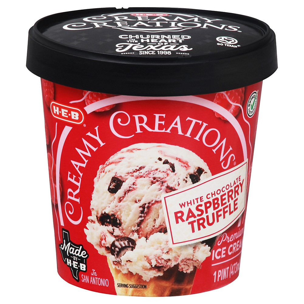 Calories in H-E-B Select Ingredients Creamy Creations White Chocolate Raspberry Truffle Ice Cream Pint, 16 oz
