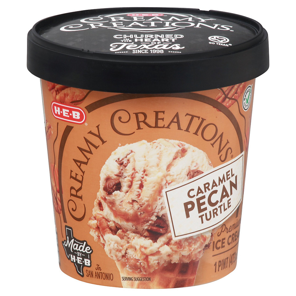 Calories in H-E-B Select Ingredients Creamy Creations Caramel Pecan Turtle Ice Cream, 1 pt