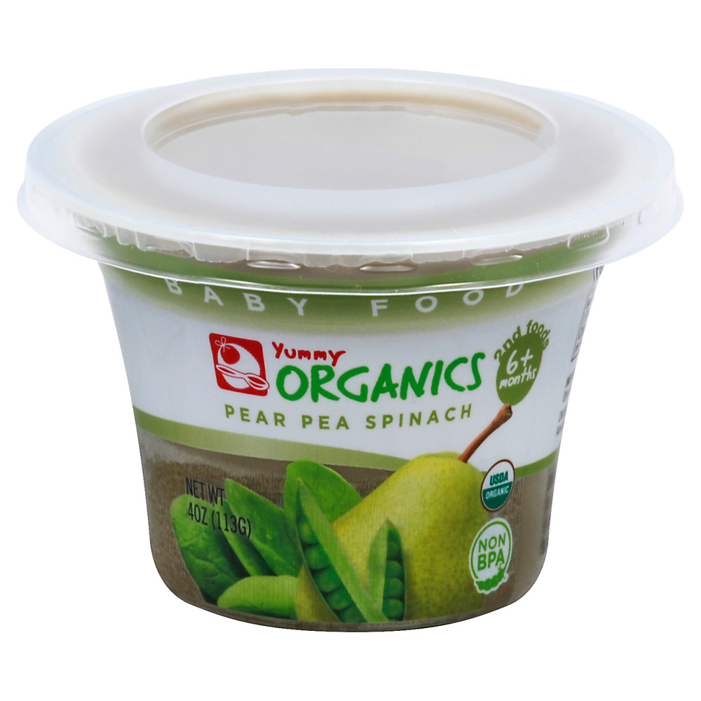 Calories in Yummy Organics Pear Pea Spinach 2nd Foods, 4 oz