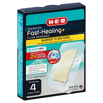 H-E-B Fast-Healing Waterproof Clear Bandages - Large, 4 ct