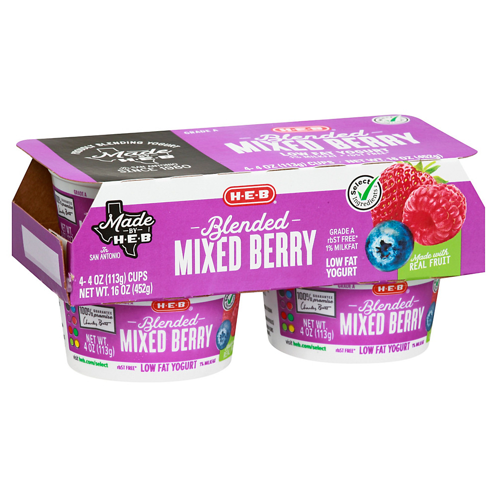 Calories in H-E-B Select Ingredients Blended Low-Fat Mixed Berry Yogurt, 4 ct