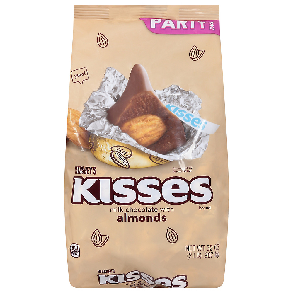 Calories in Hershey's KISSES Milk Chocolate with Almonds Candy Bulk Party Bag, 32 oz