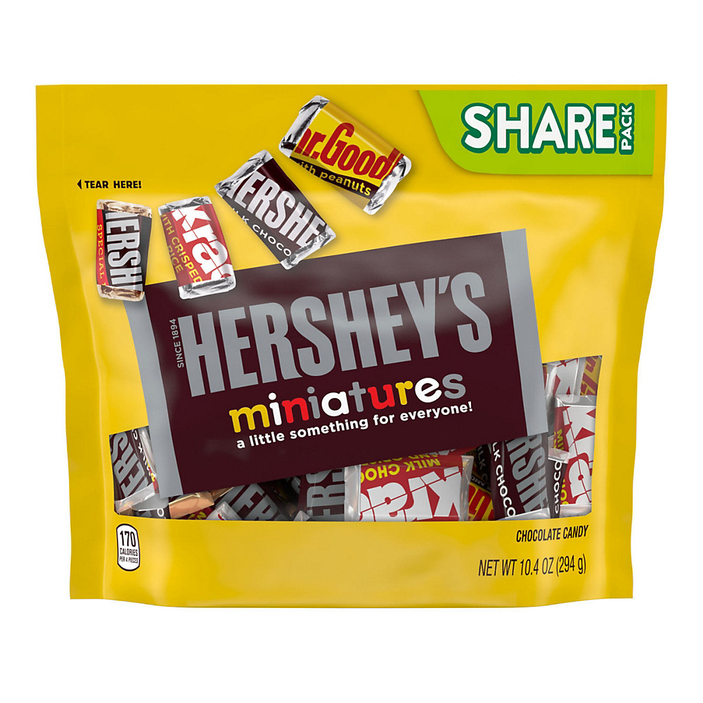Calories in Hershey's Miniatures Assorted Chocolate Candy Bars Individually Wrapped Share Bag, 10.4 oz