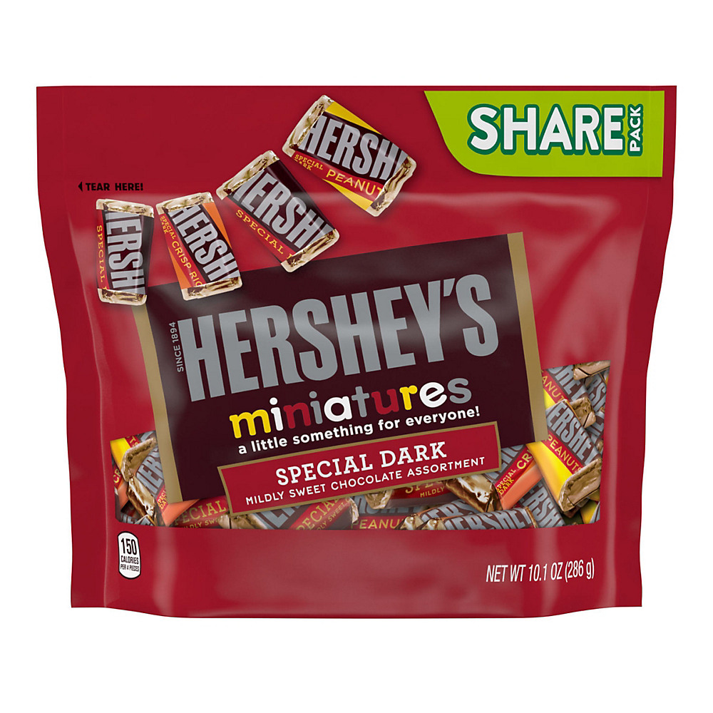 Calories in Hershey's Miniatures Assorted Dark Chocolate Candy Bars Individually Wrapped Share Pack, 10.1 oz