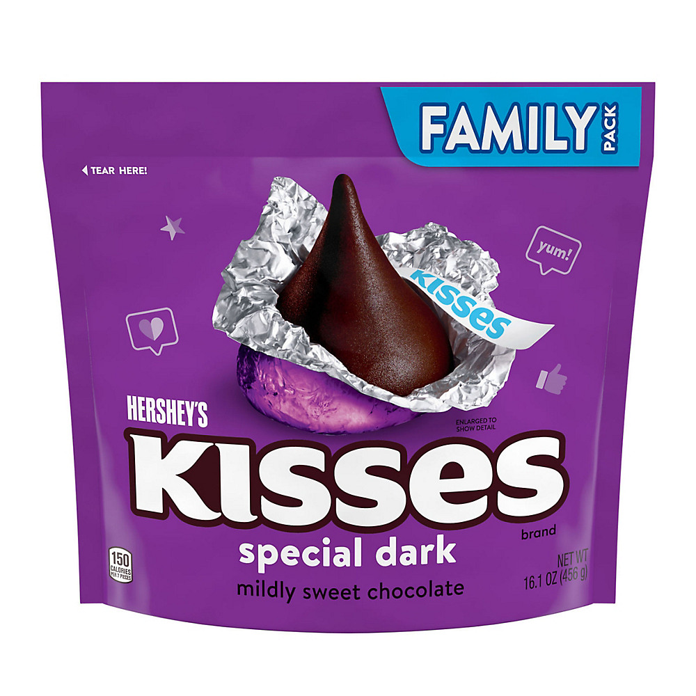 Calories in Hershey's Kisses Dark Chocolate Candy, Family Pack, 16.1 oz