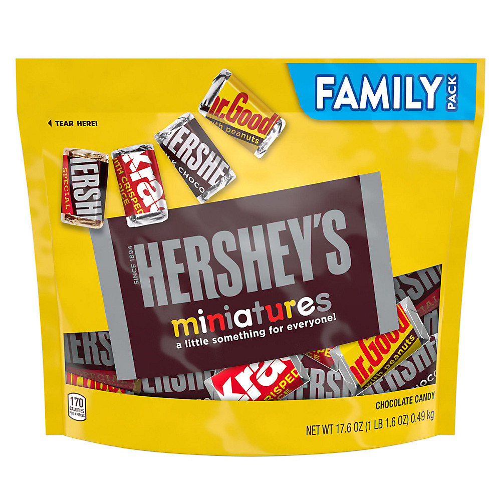 Calories in Hershey's Miniatures Assorted Chocolate Candy Individually Wrapped Family Bag, 17.6 oz