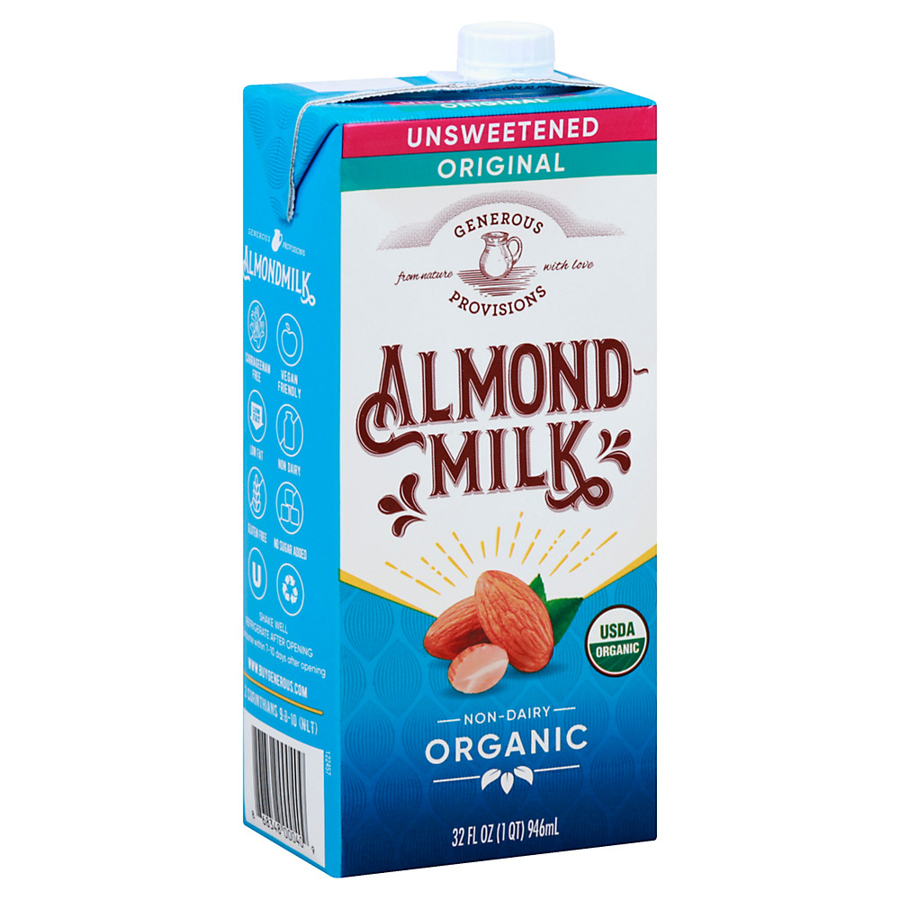 Calories in Generous Provisions Organic Unsweetened Original Almond Milk, 32 oz