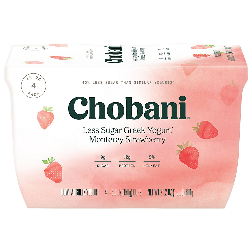 Calories in Chobani Less Sugar Low-Fat Montery Strawberry Greek Yogurt, 4 ct