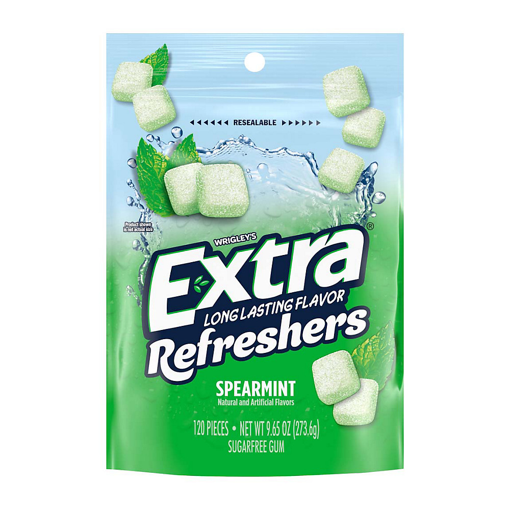 Calories in Extra Refreshers Spearmint Sugar Free Chewing Gum Bag, 9.65 oz, 120 ct