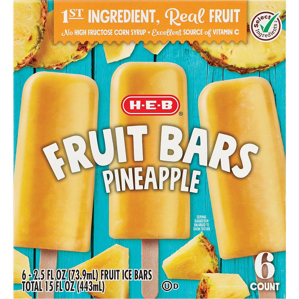Calories in H-E-B Select Ingredients Pineapple Fruit Bars, 6 ct