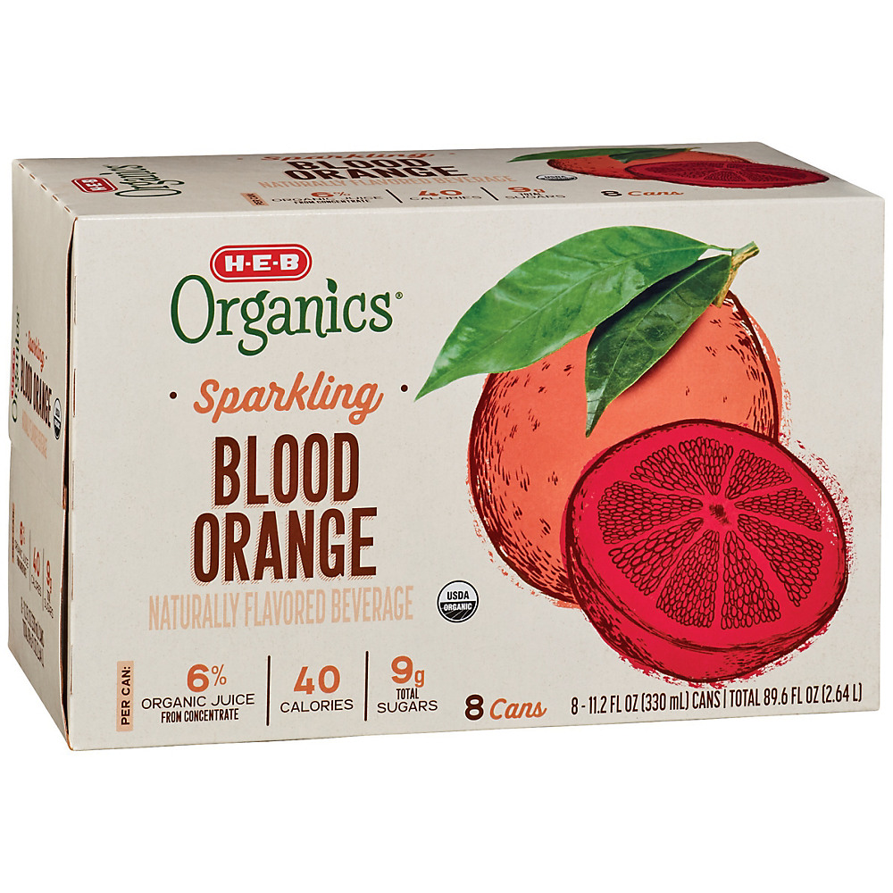 Calories in H-E-B Organics Sparkling Blood Orange Beverage 11.2 oz Cans, 8 pk