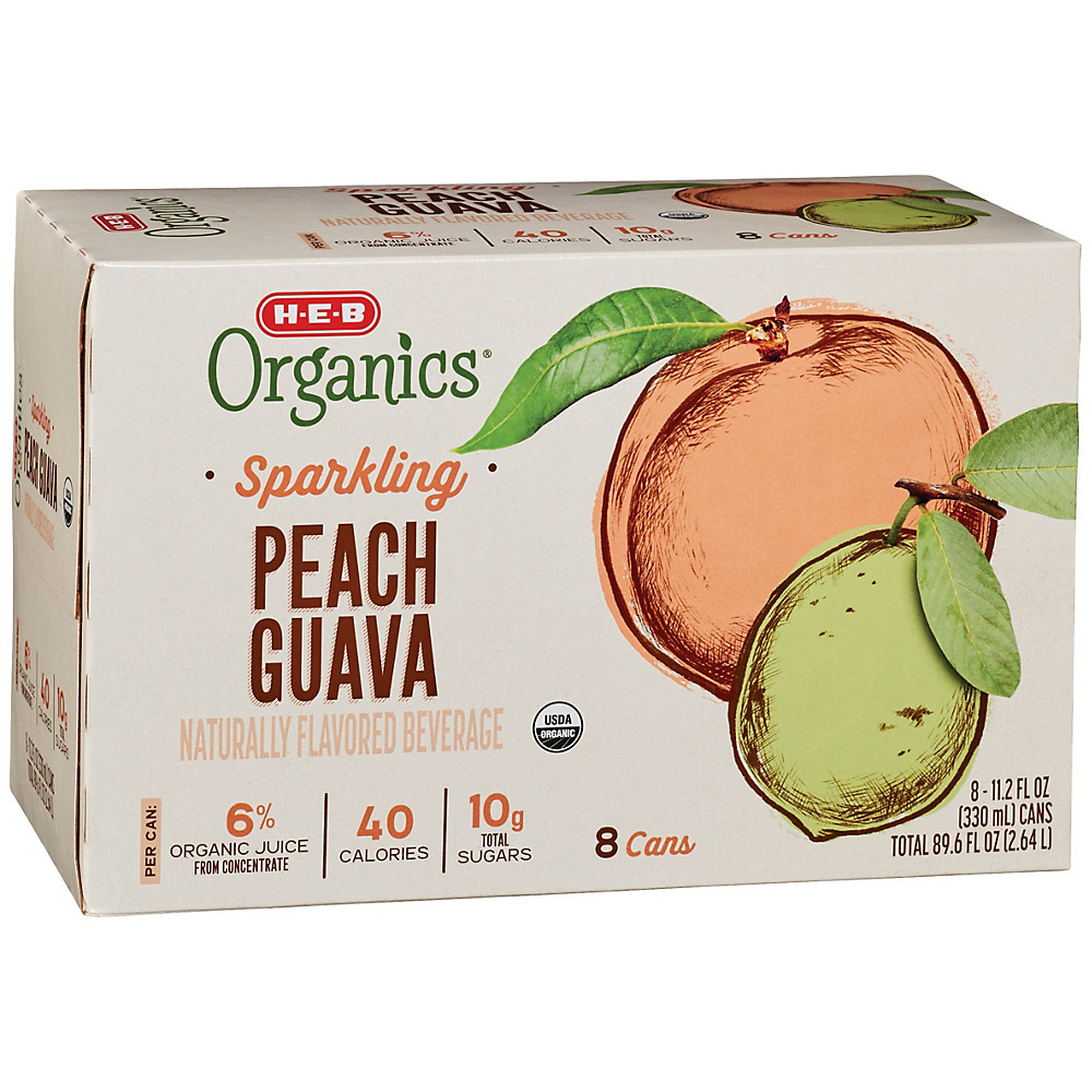 Calories in H-E-B Organics Peach Guava Sparkling Beverage 11.2 oz Cans, 8 pk