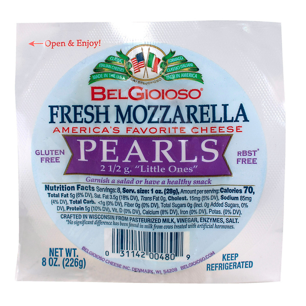 Calories in Belgioioso Fresh Mozzarella Pearls, 8 oz