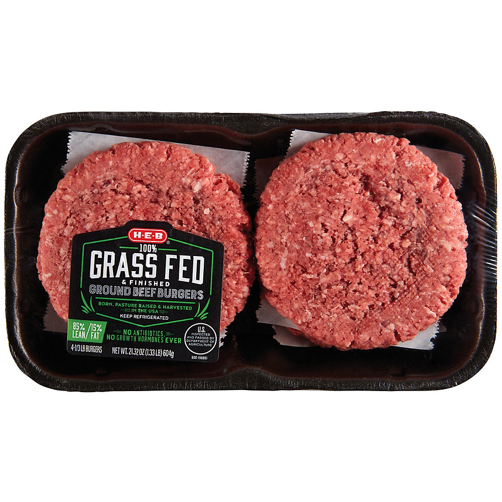 Calories in H-E-B Grass Fed Ground Beef Burgers, 85% Lean, 4 ct
