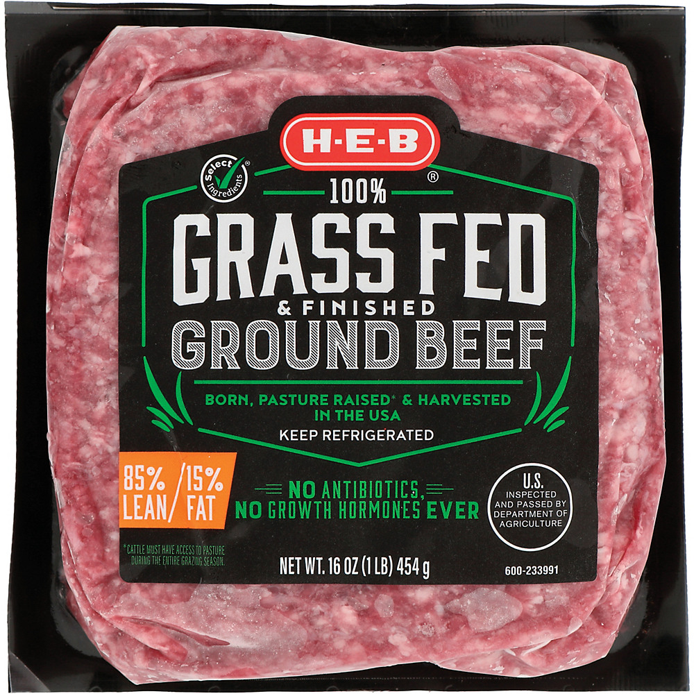 Calories in H-E-B Grass Fed Ground Beef 85% Lean, 1 lb