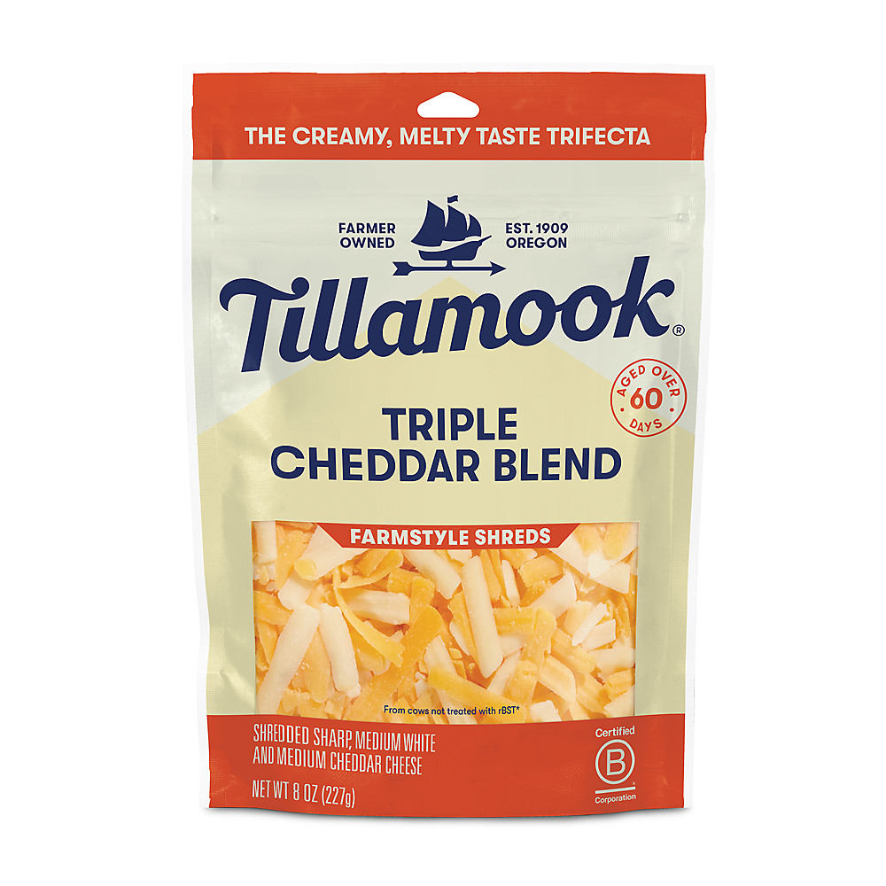 Calories in Tillamook Triple Cheddar Cheese, Thick Shredded, 8 oz