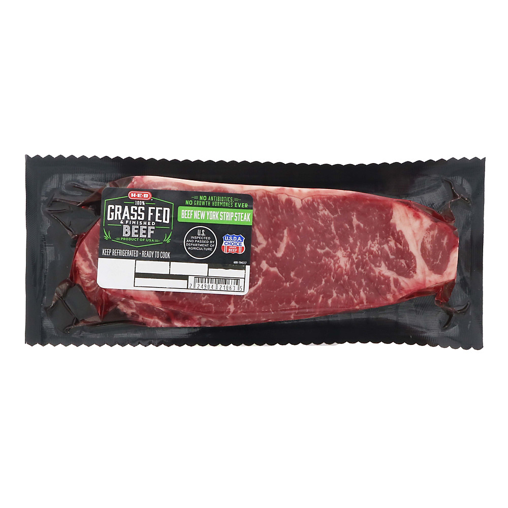 Calories in H-E-B Grass Fed Beef Loin New York Strip Steak Boneless, USDA Choice, Avg. 0.6 lb