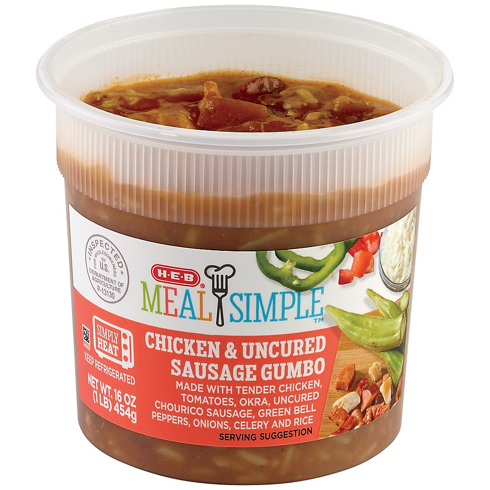 Calories in H-E-B Meal Simple Chicken and Uncured Sausage Gumbo, 16 oz