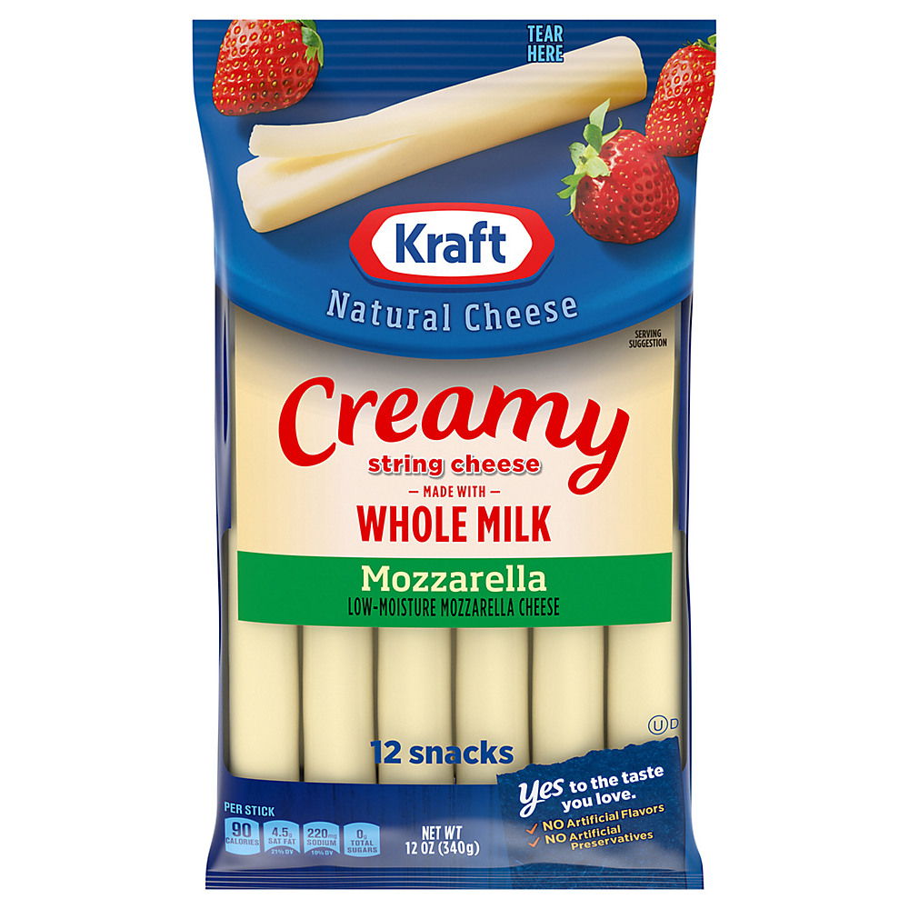 Calories in Kraft Whole Milk Mozzarella String Cheese, 12 ct, 12 oz