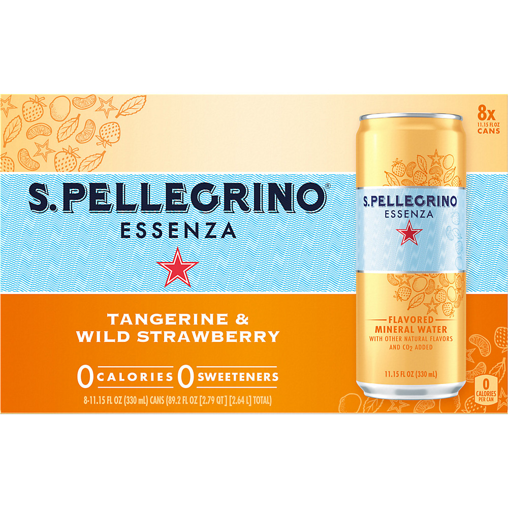 Calories in San Pellegrino Essenza Tangerine & Strawberry Flavored Mineral Water 11.2 oz Cans, 8 pk