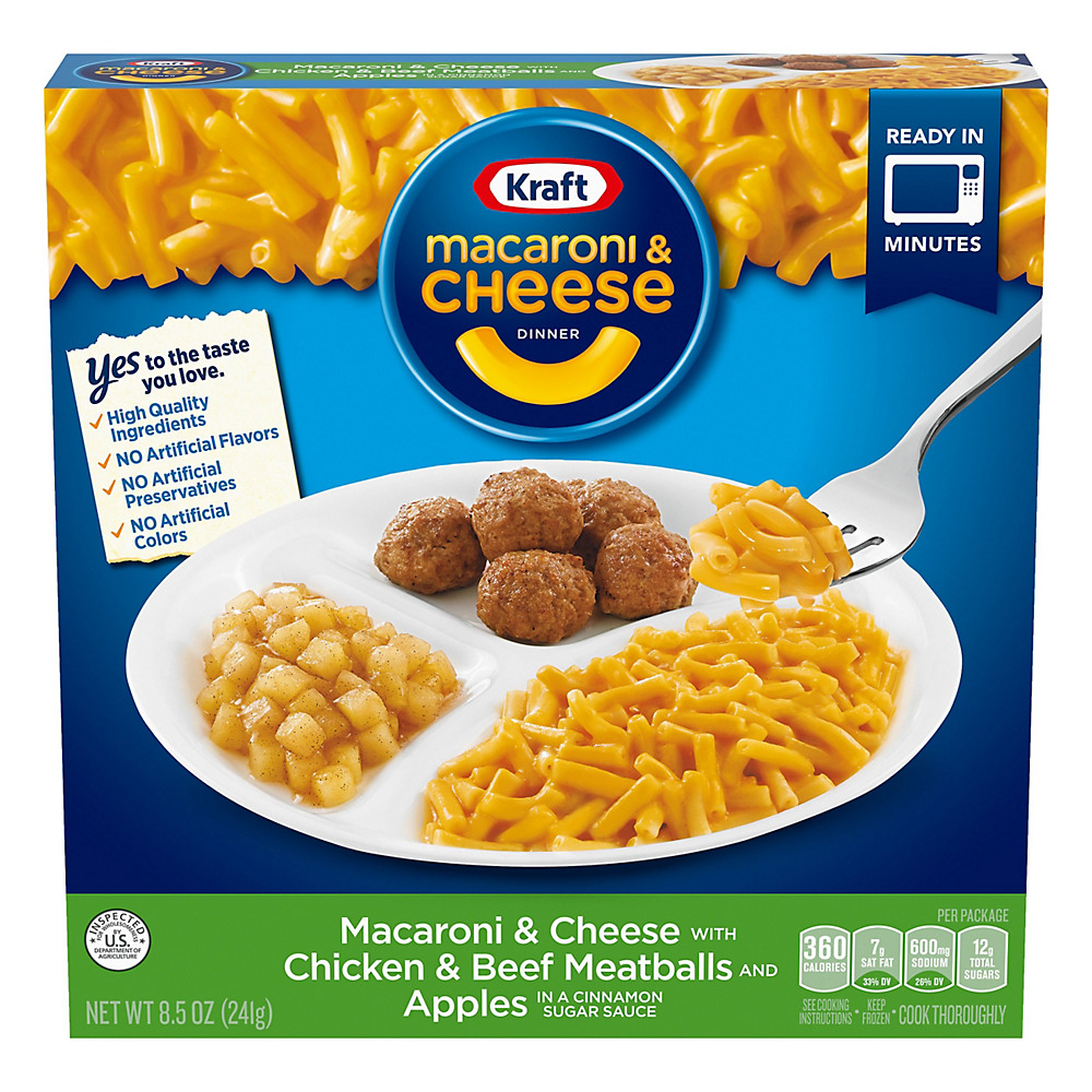 Calories in Kraft Macaroni & Cheese Chicken & Beef Meatballs and Apples Dinner, 8.5 oz