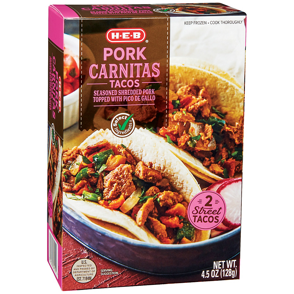 Calories in H-E-B Select Ingredients Pork Carnitas Tacos, 2 ct