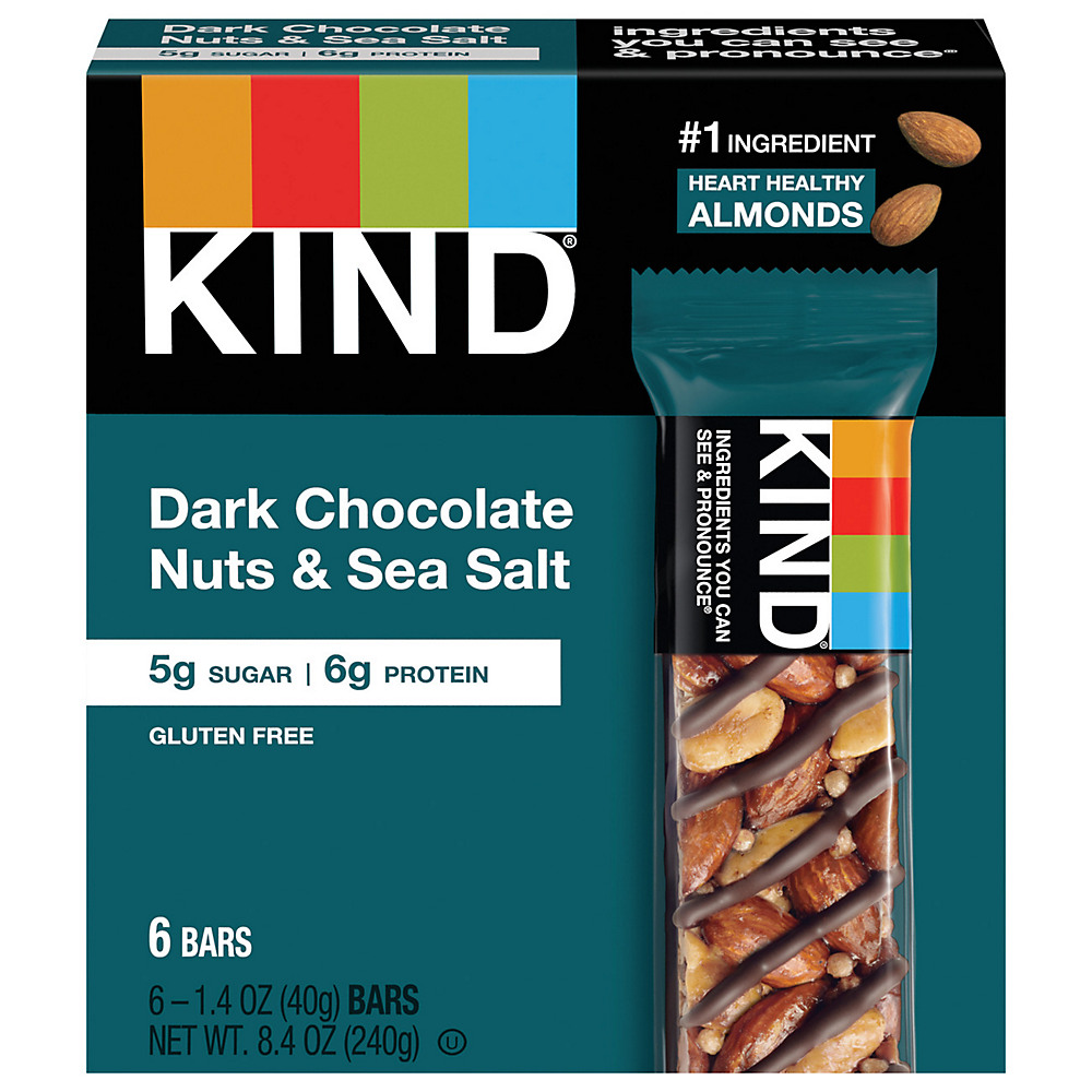 Calories in Kind Dark Chocolate Nuts & Sea Salt Bars, 6 ct