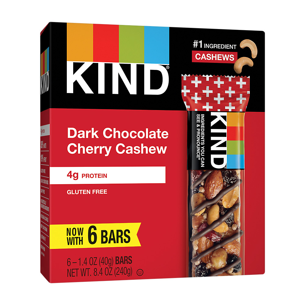 Calories in Kind Dark Chocolate Cherry Cashew Bars, 6 ct