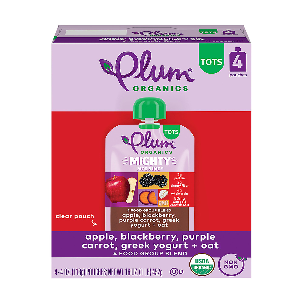 Calories in Plum Organics Mighty 4 Apple Blackberry Purple Carrot Greek Yogurt Oat & Chia Pouches, 4 ct