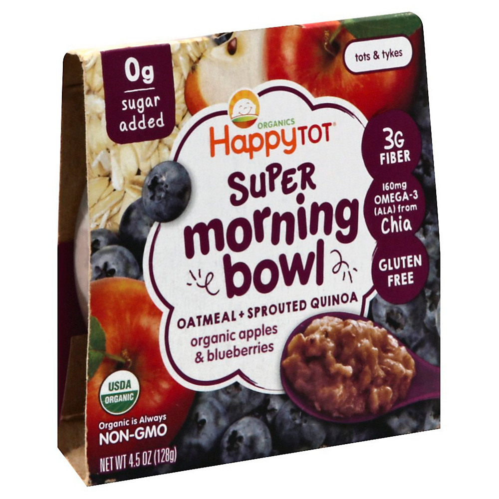 Calories in Happy Tot Organics Super Morning Bowl Organic Apples & Blueberries Oatmeal, 4.5 oz