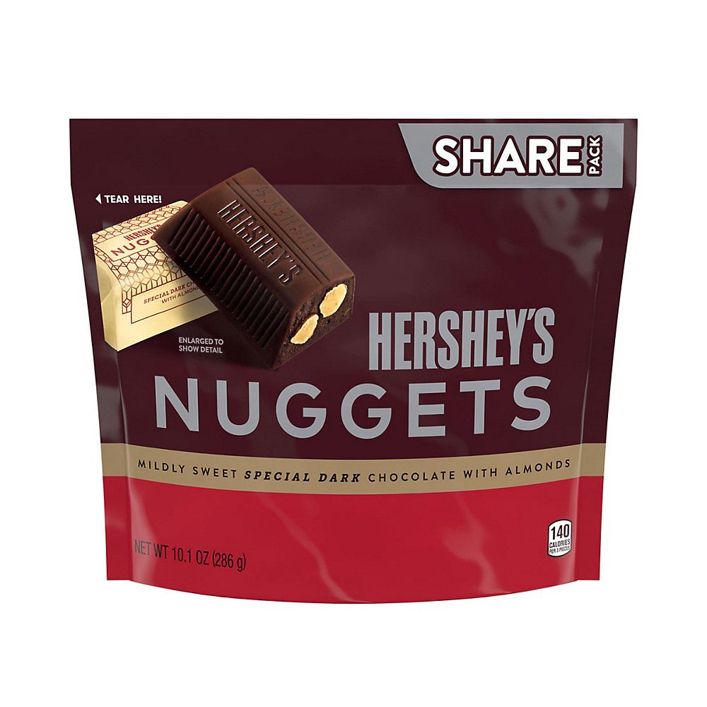 Calories in Hershey's Nuggets Special Dark Chocolate with Almonds Candy Share Pack Bag, 10.1 oz