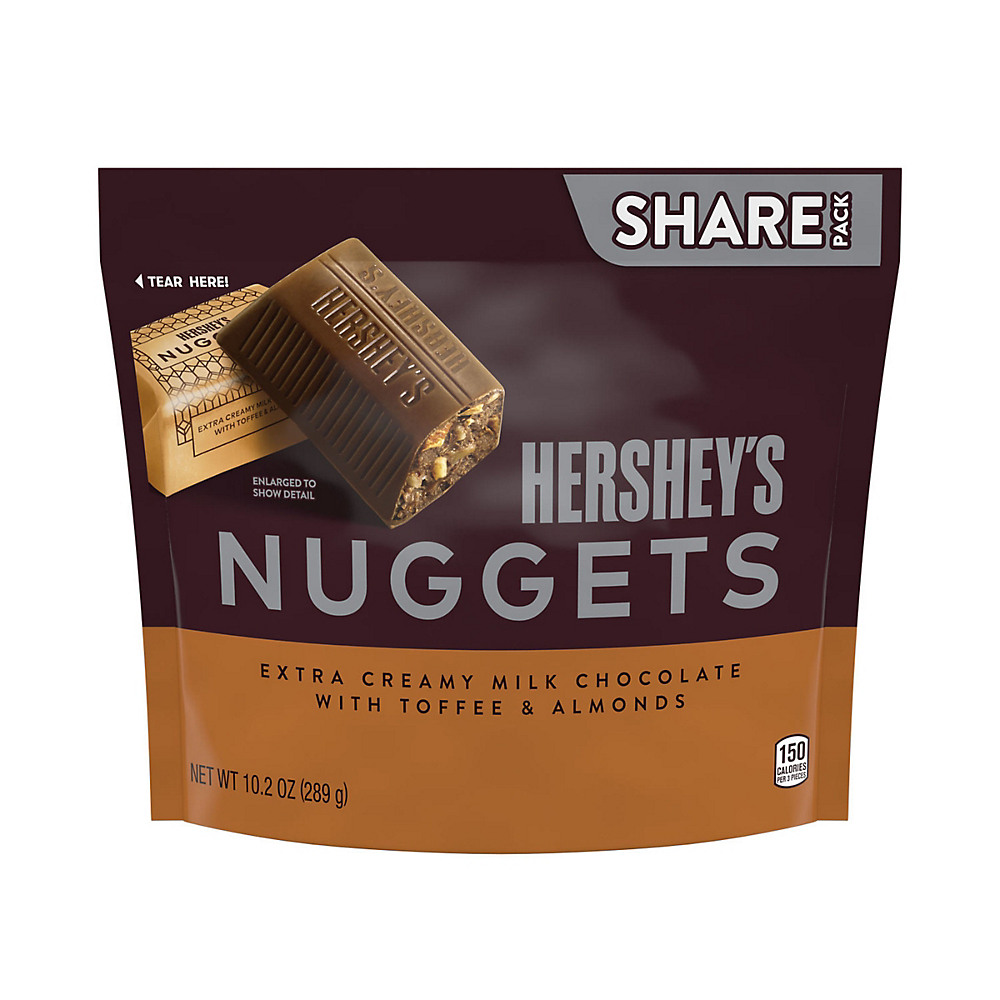 Calories in Hershey's Nuggets Milk Chocolate with Almonds and Toffee Candy Bulk Share Bag, 10.2 oz