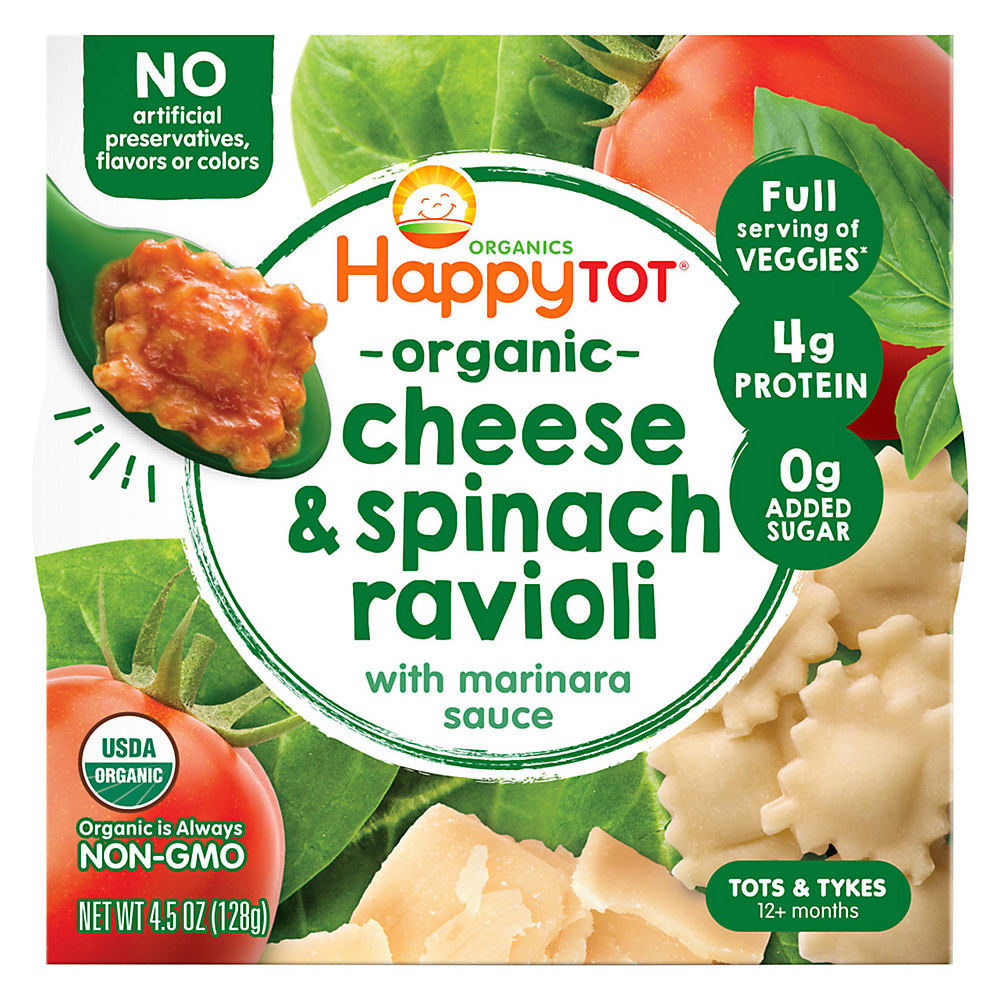 Calories in Happy Tot Organics Love My Veggies Bowl Cheese & Spinach Ravioli, 4.5 oz