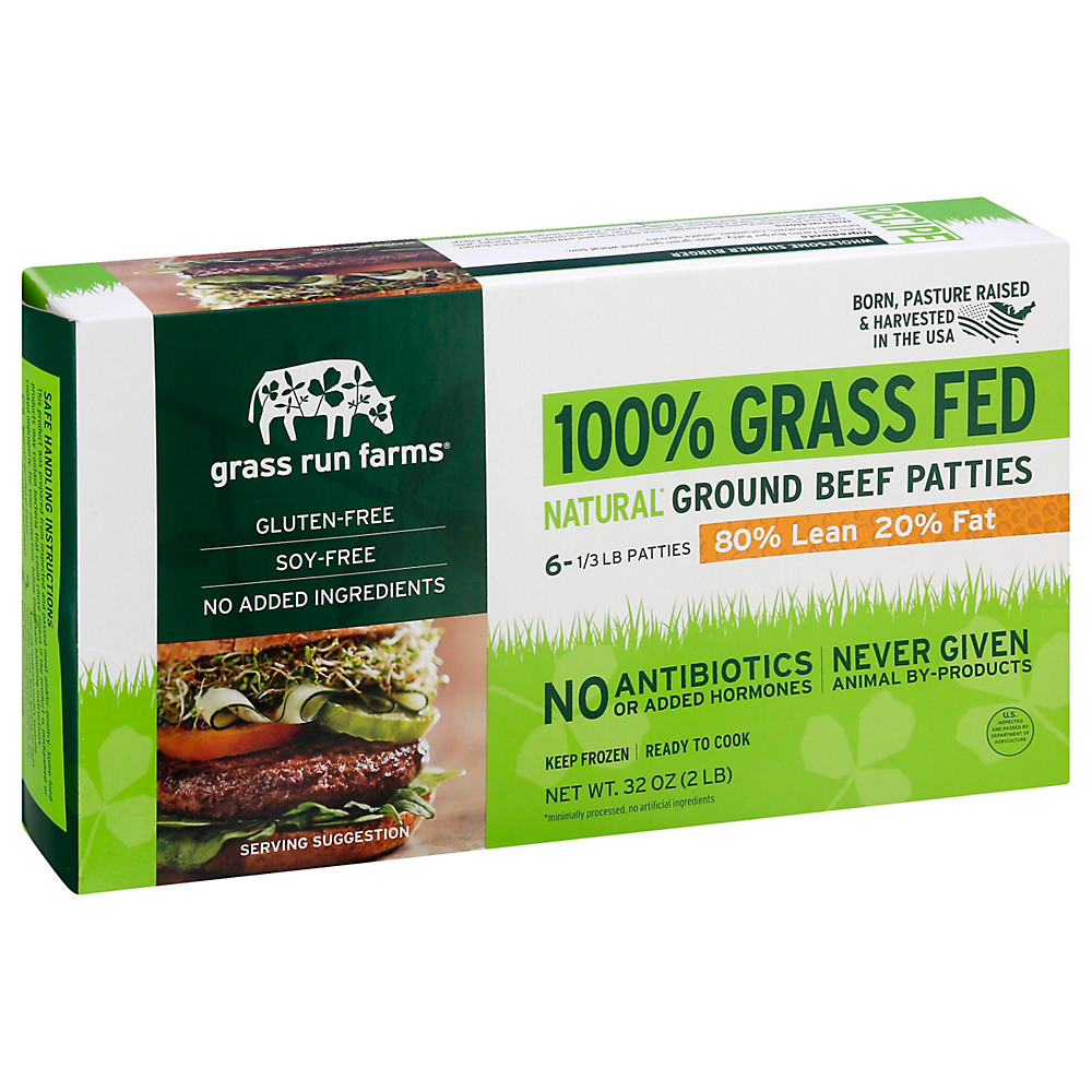 Calories in Grass Run Farms Natural Ground Beef Patties 80% Lean, 6 ct